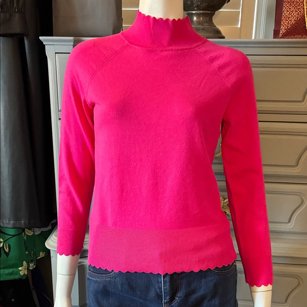 Stunning Talbots Pink Scalloped mock neck Sweater XS